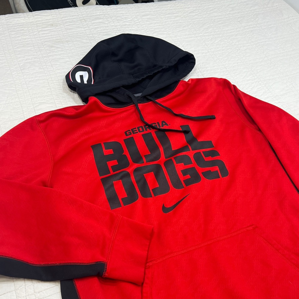 Nike Georgia Bulldogs Therma-FIT Hoodie Mens Large Red Black Pullover NCAA *Note
